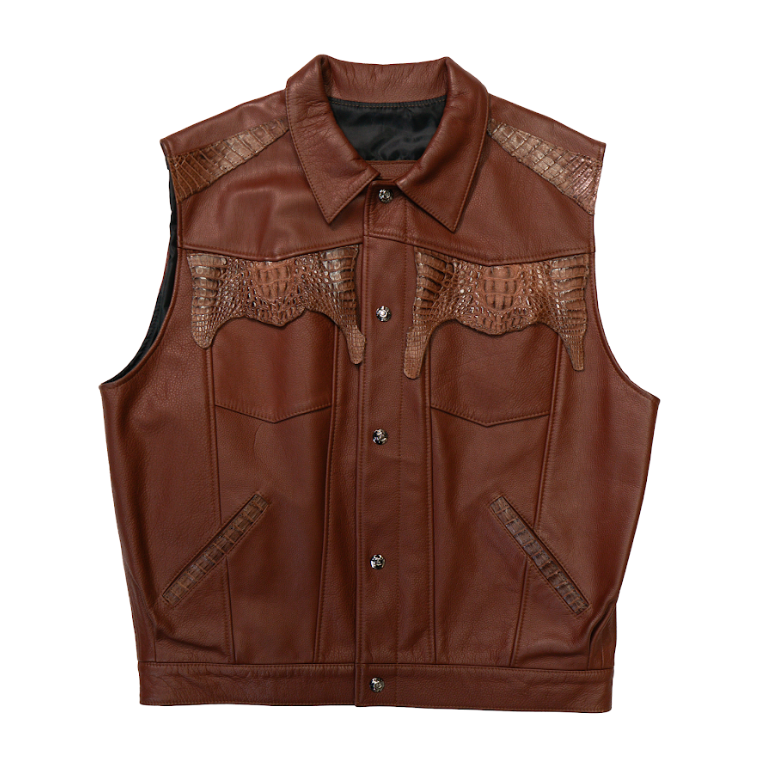 Kashani Cognac Alligator Lined Lambskin Vest - Dudes Boutique