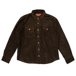 Kashani Chocolate Brown Suede Button Up Shirt - Dudes Boutique