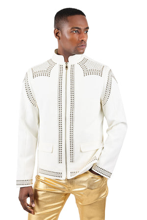 Barabas 'BAD BOY' Lightweight Motorcycle Jacket / WHT GLD - Dudes Boutique