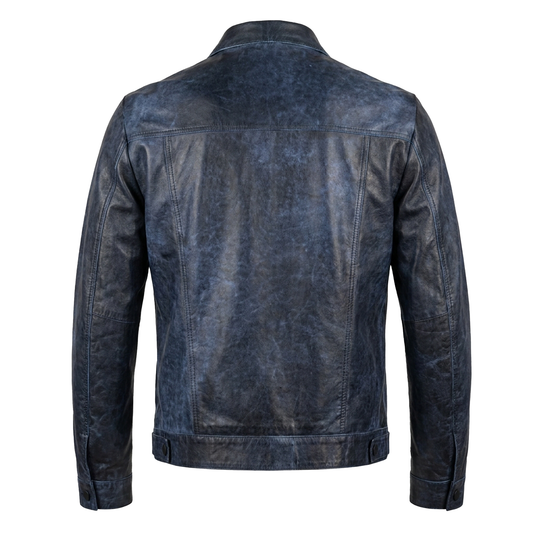 Kashani ID Distressed Blue Lightweight Leather Trucker Jacket
