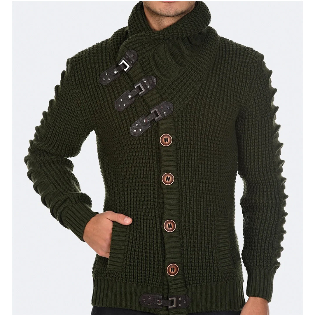 LCR Men's Wool Olive Buckle Knit Sweater - Dudes Boutique
