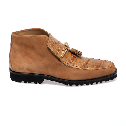 Mauri 3045/4 Suede / Alligator Hand Painted Slip On Ankle Boots Brandy