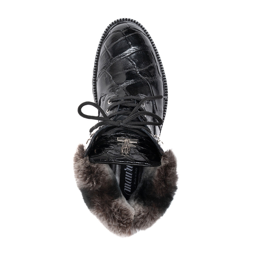 Mauri 3240/4 black and grey alligator and rex rabbit lace up boots
