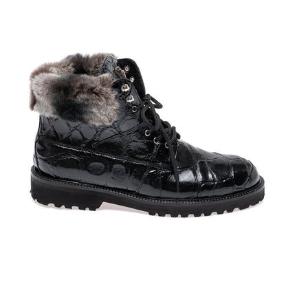 Mauri 3240/4 black and grey alligator and rex rabbit lace up boots