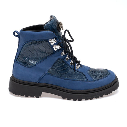 Mauri 3259 Nabuk & Ostrich Leg Lace Up Boot Indigo / Caribbean Blue
