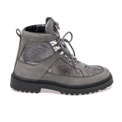 Mauri 3259 Nabuk & Ostrich Leg Lace Up Boot Light Grey