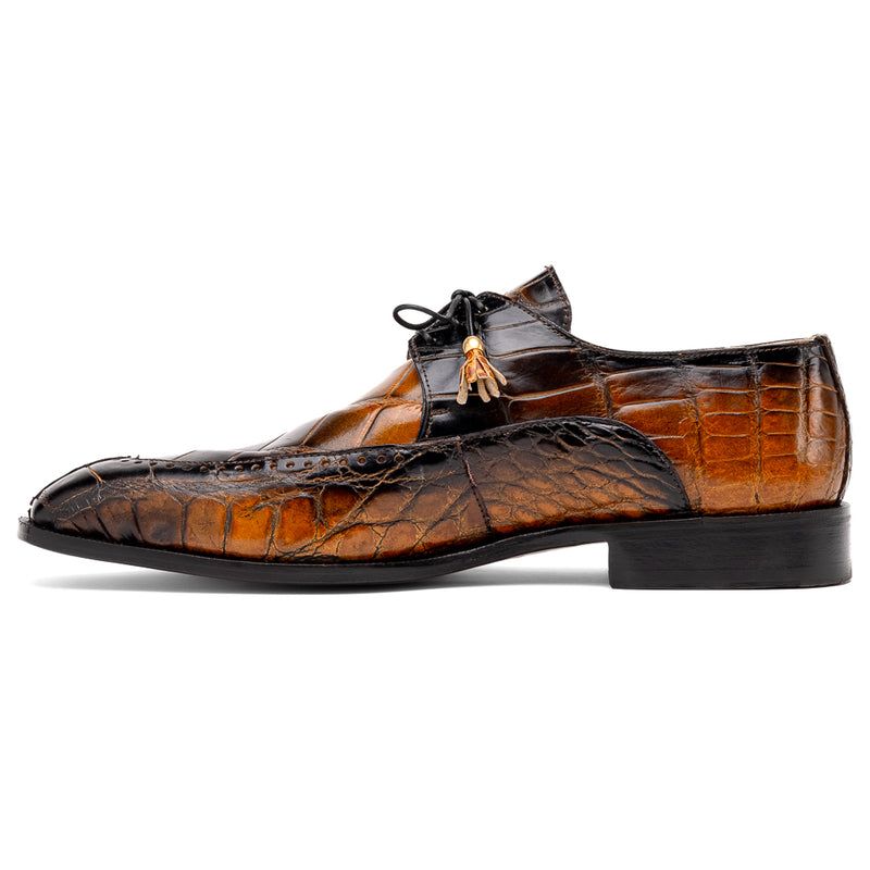 Mauri 3287 Alligator Derby Shoes Toffee / Dirty Black - Dudes Boutique