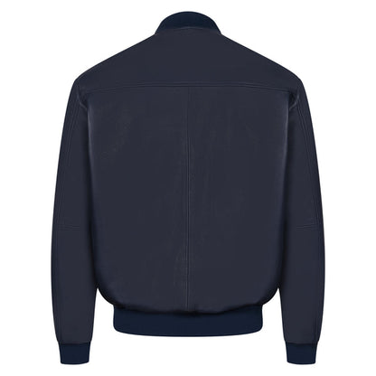 Kashani Navy Blue Persian Lamb Leather Bomber Jacket - Dudes Boutique