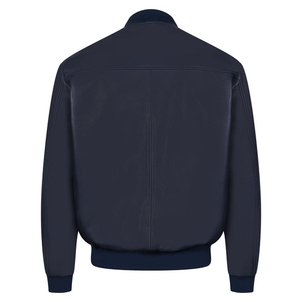 Kashani Navy Blue Persian Lamb Leather Bomber Jacket - Dudes Boutique