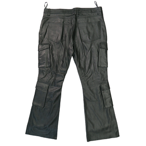 Kashani Black Lambskin Cargo Flared Pants - Dudes Boutique