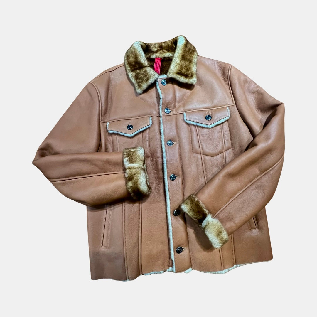 Goose Country Cognac Double Pocket Bomber Shearling Coat - Dudes Boutique