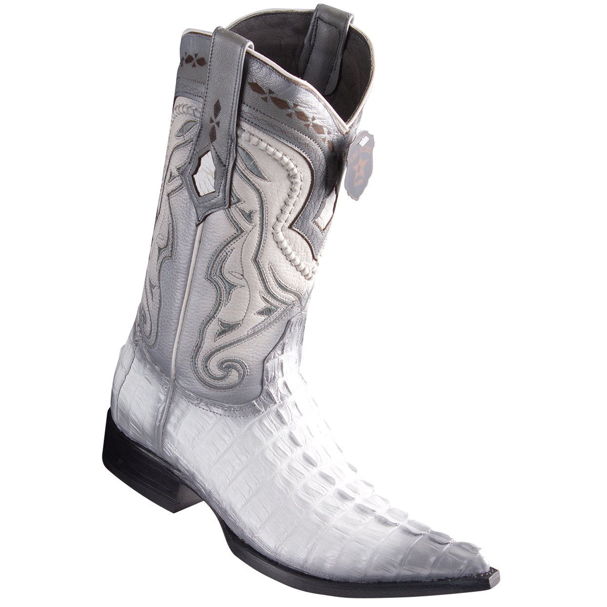 Los Altos Faded White Caiman Tail Pointed Toe Cowboy Boots - Dudes Boutique
