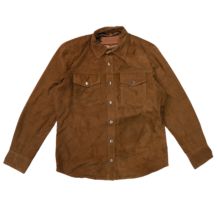 Kashani Cognac Suede Button Up Shirt - Dudes Boutique