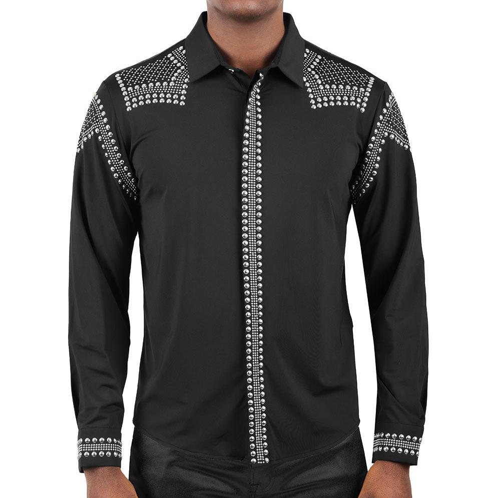 Barabas Black Studded Button Up Shirt - Dudes Boutique