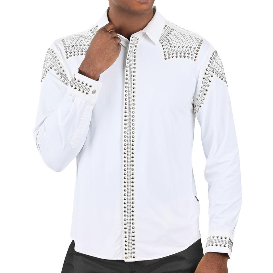 Barabas White Studded Button Up Shirt - Dudes Boutique