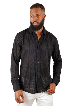 Barabas Black Cable Knit Button Up Shirt - Dudes Boutique