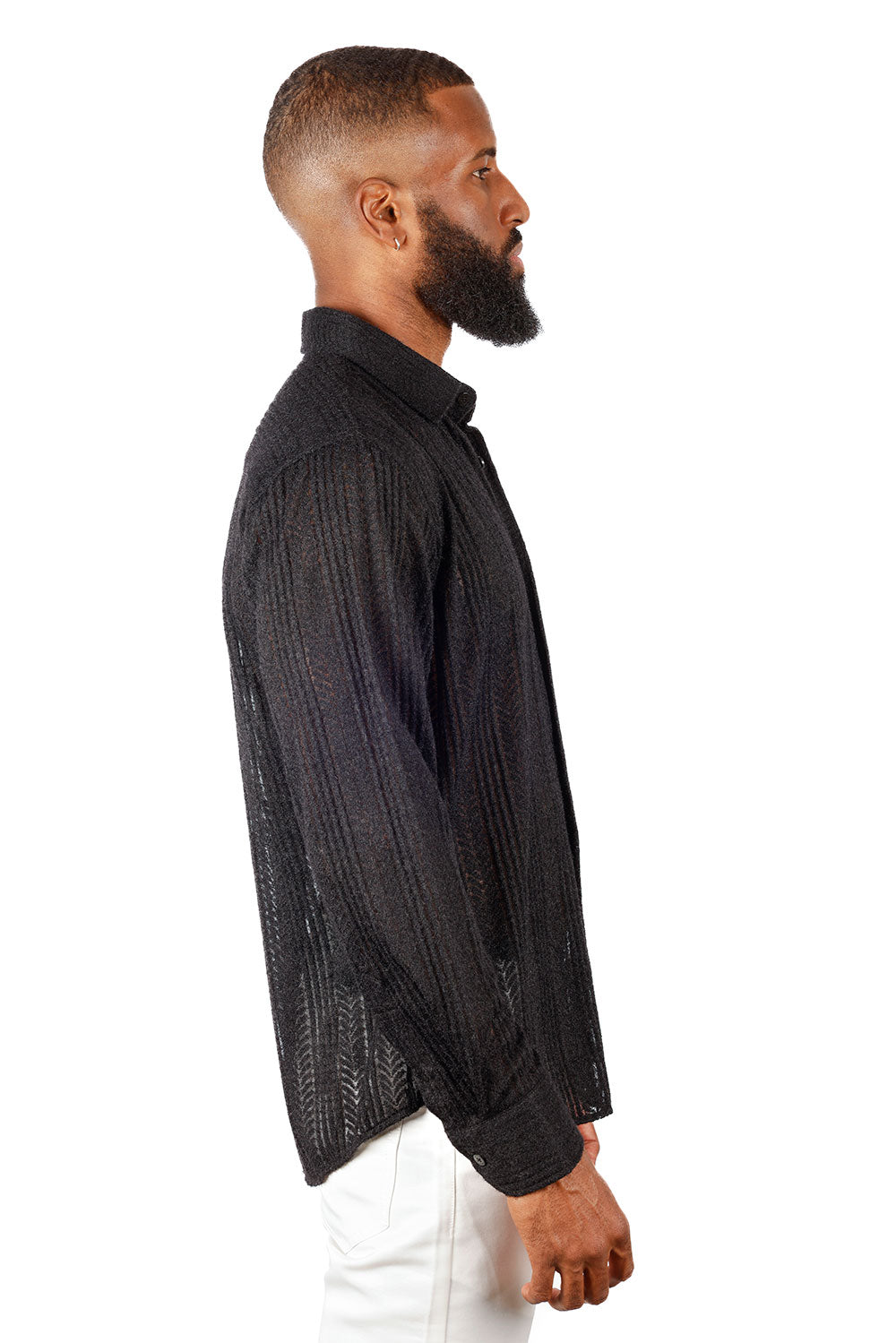 Barabas Black Cable Knit Button Up Shirt - Dudes Boutique