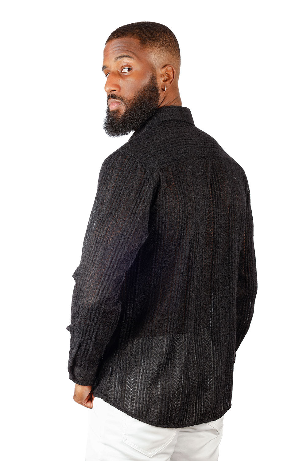 Barabas Black Cable Knit Button Up Shirt - Dudes Boutique