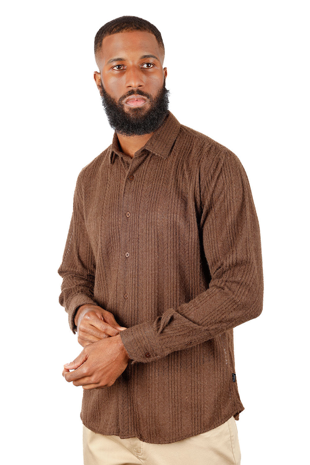 Barabas Brown Cable Knit Button Up Shirt - Dudes Boutique