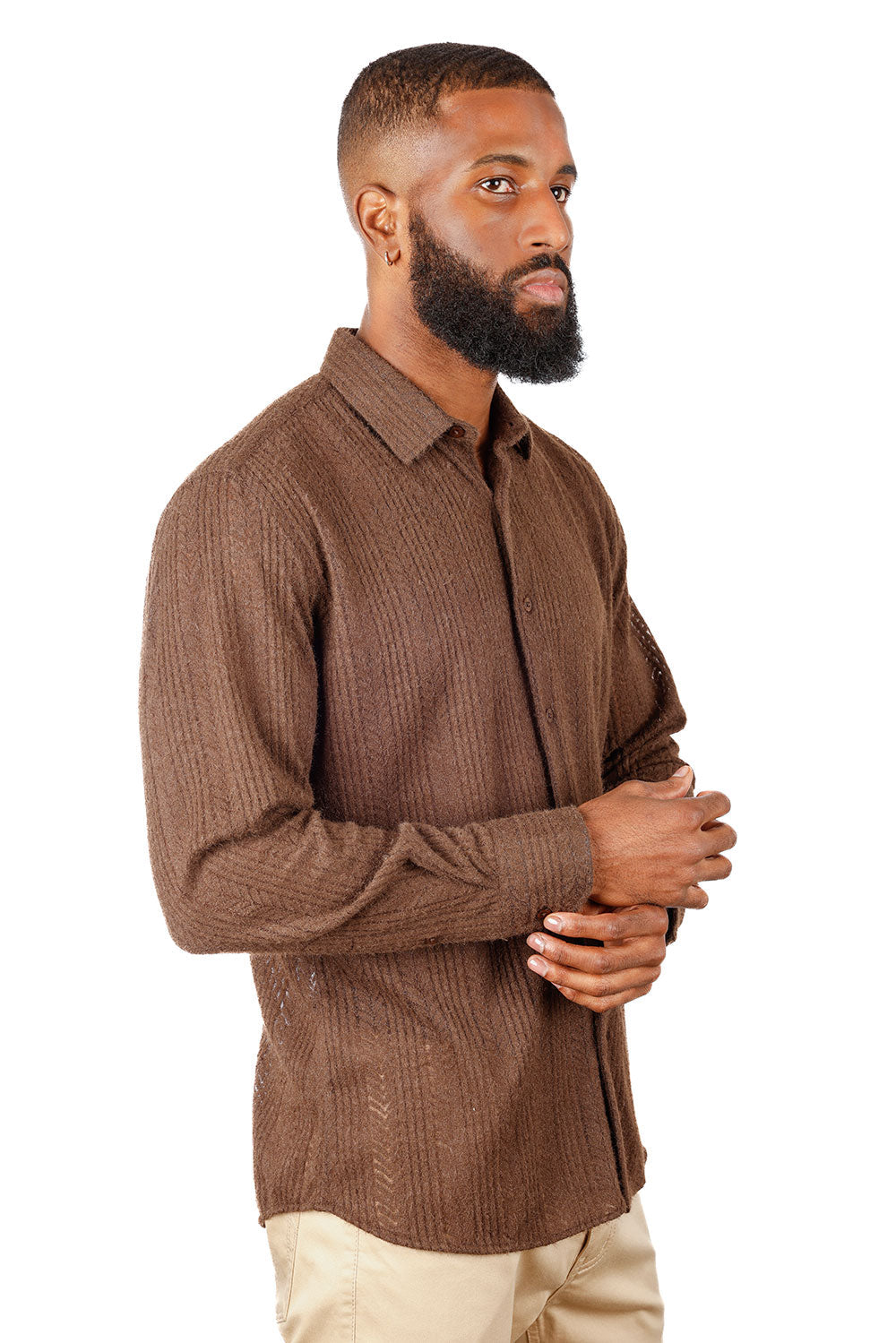 Barabas Brown Cable Knit Button Up Shirt - Dudes Boutique