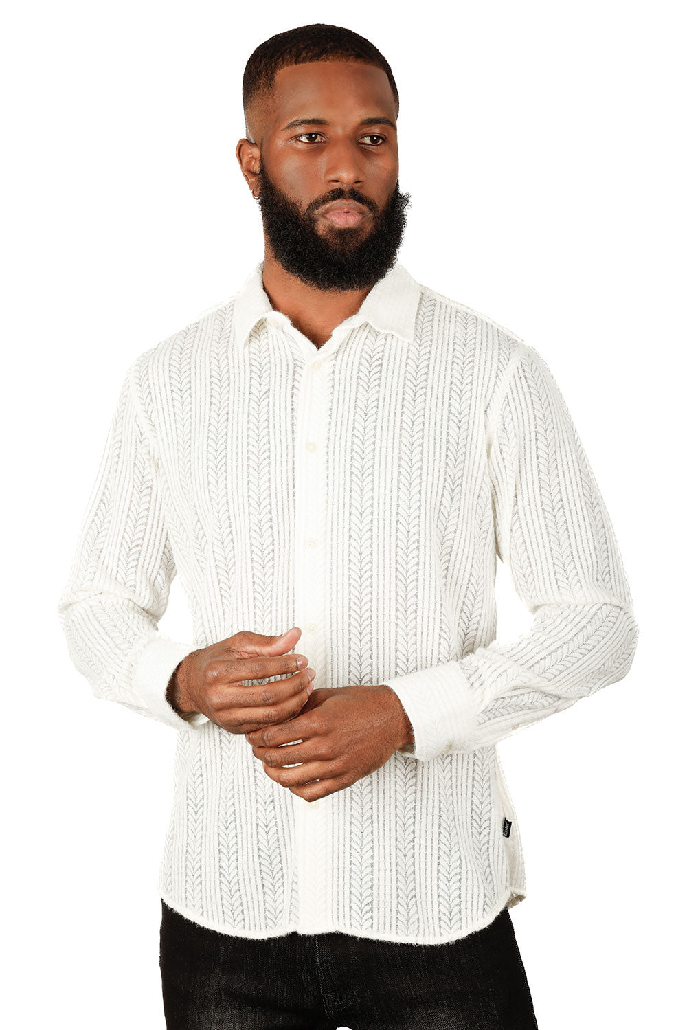 Barabas Ivory Cable Knit Button Up Shirt - Dudes Boutique