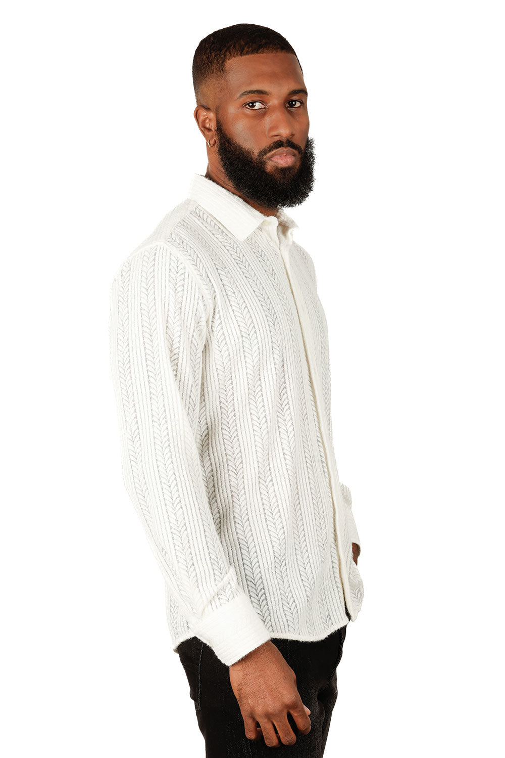 Barabas Ivory Cable Knit Button Up Shirt - Dudes Boutique