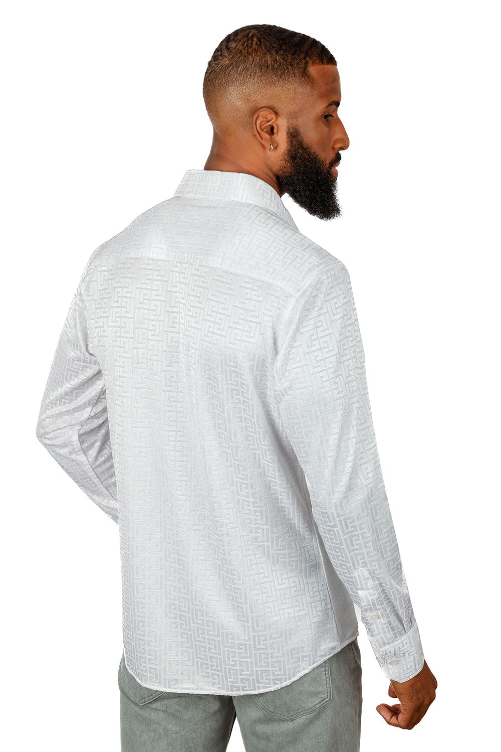 Barabas White Embroidered Greek Key Button Up Shirt - Dudes Boutique