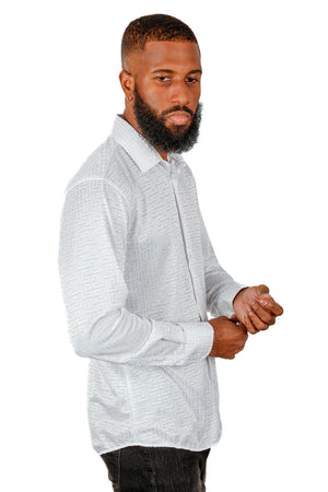 Barabas White Embroidered Greek Key Button Up Shirt - Dudes Boutique