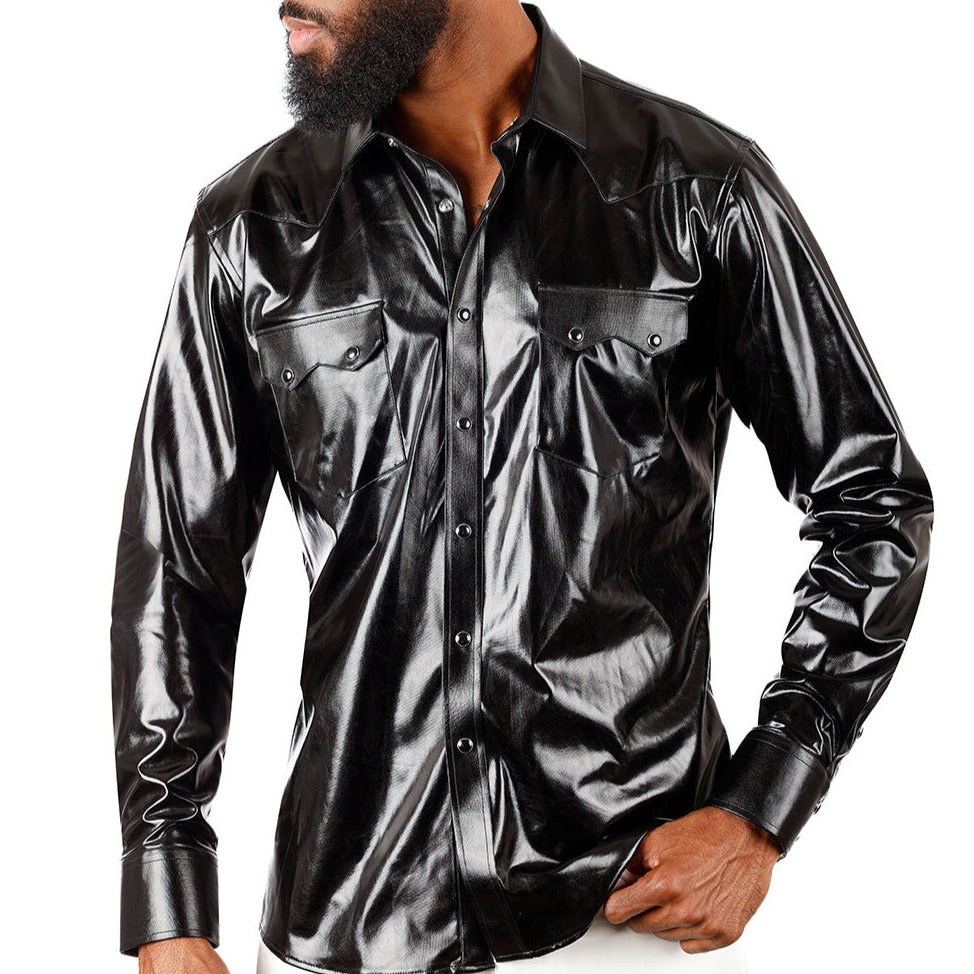 Barabas Black Bright Polish Button Up Shirt - Dudes Boutique