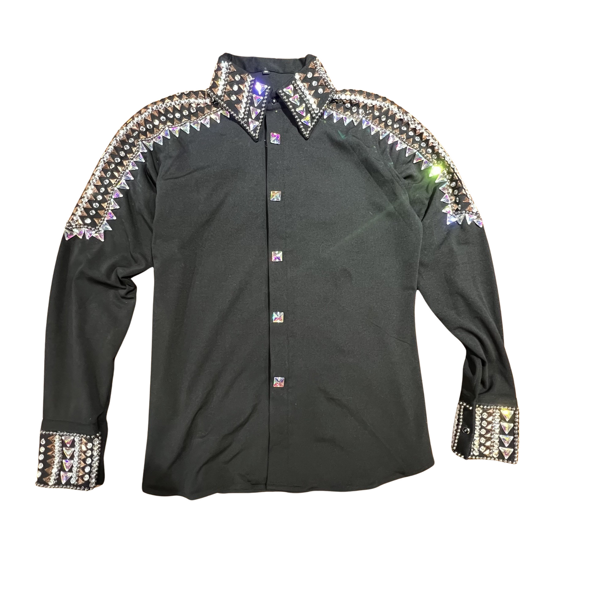 Kashani Black Royal Hyper Crystal Button-Up Zip Shirt - Dudes Boutique