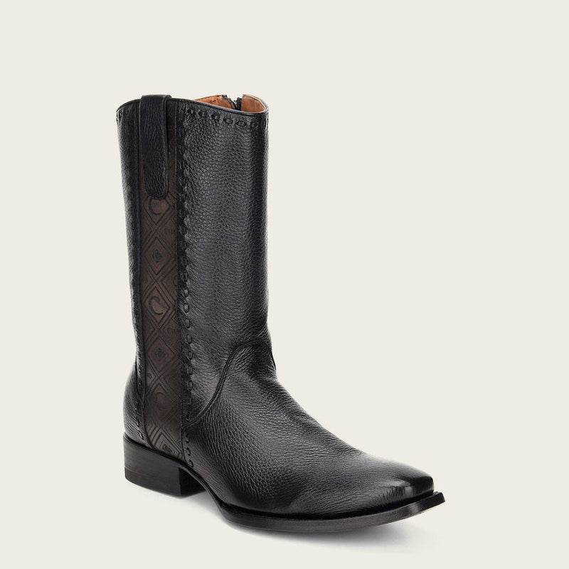 Cuadra Engraved Black Deer Leather Cowboy Boots - Dudes Boutique