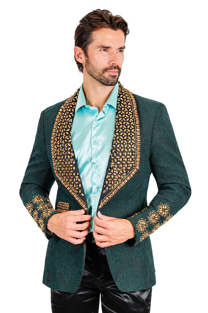 Barabas Elite Green Gold POSITIVE ARTISTIC Crystal Blazer - Dudes Boutique