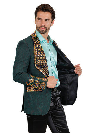 Barabas Elite Green Gold POSITIVE ARTISTIC Crystal Blazer - Dudes Boutique