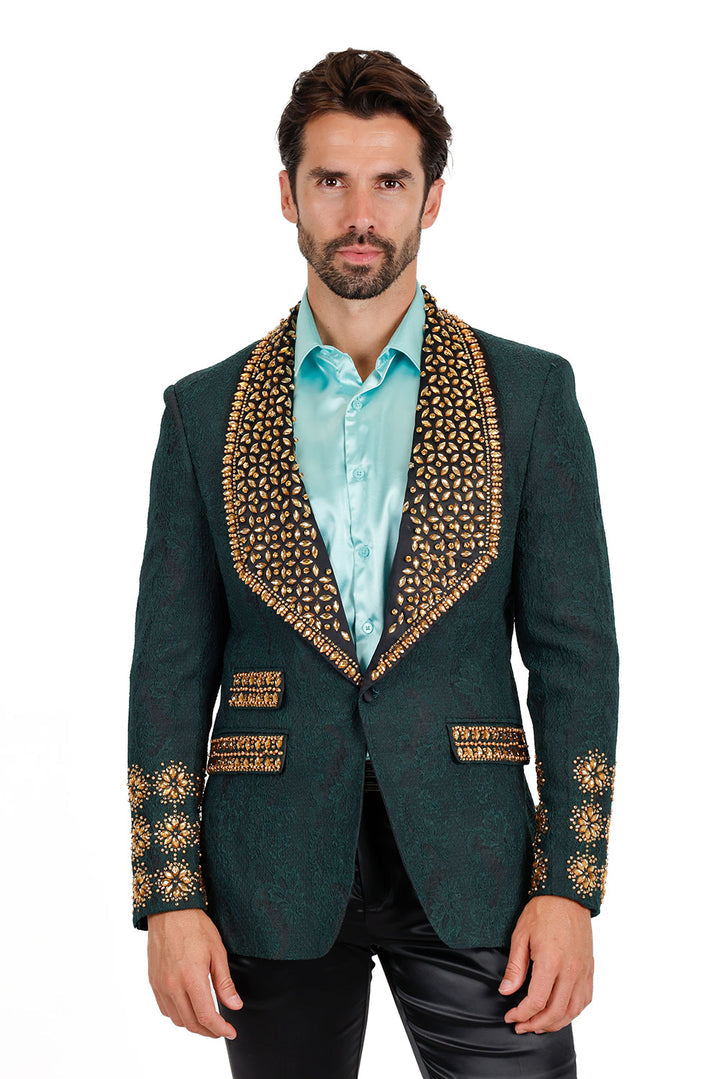 Barabas Elite Green Gold POSITIVE ARTISTIC Crystal Blazer - Dudes Boutique