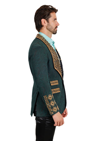 Barabas Elite Green Gold POSITIVE ARTISTIC Crystal Blazer - Dudes Boutique