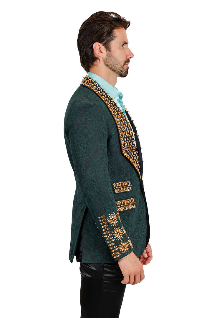 Barabas Elite Green Gold POSITIVE ARTISTIC Crystal Blazer - Dudes Boutique