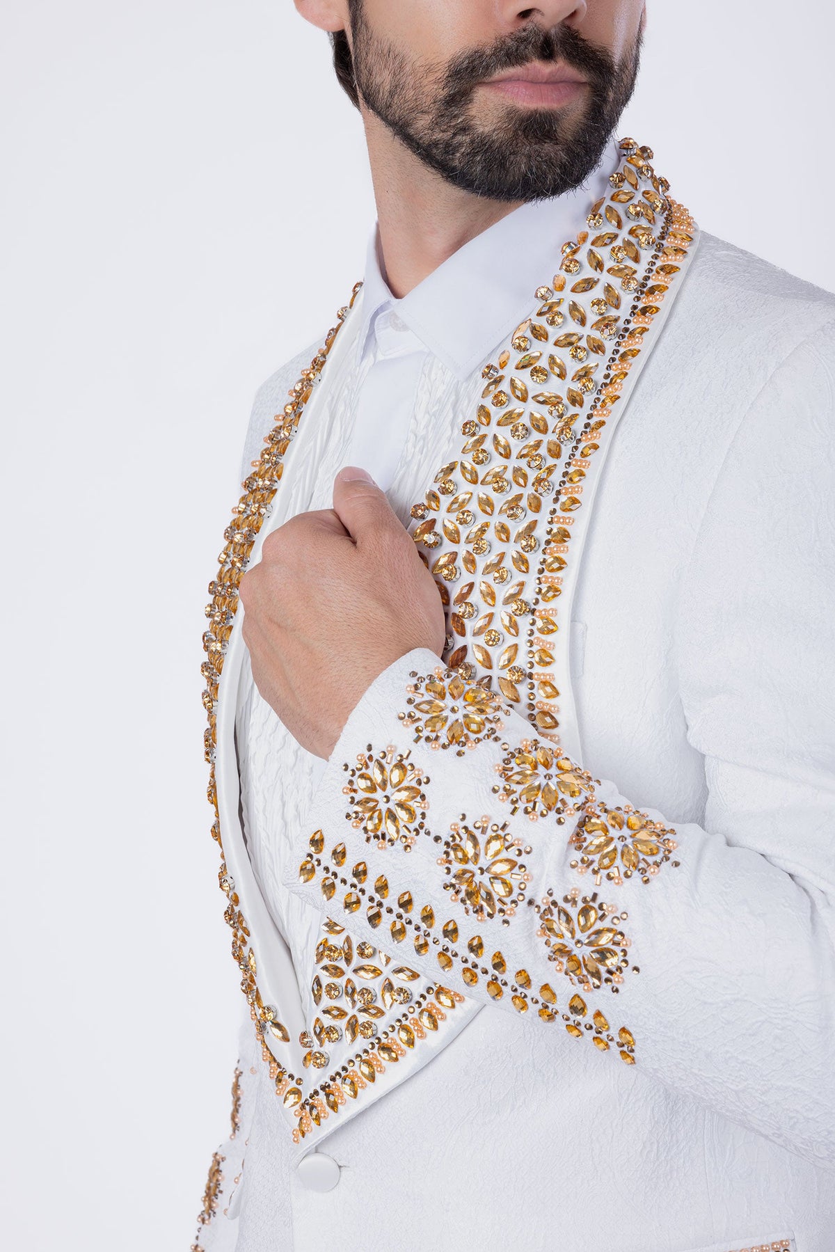 Barabas Elite White POSITIVE ARTISTIC Crystal Blazer - Dudes Boutique