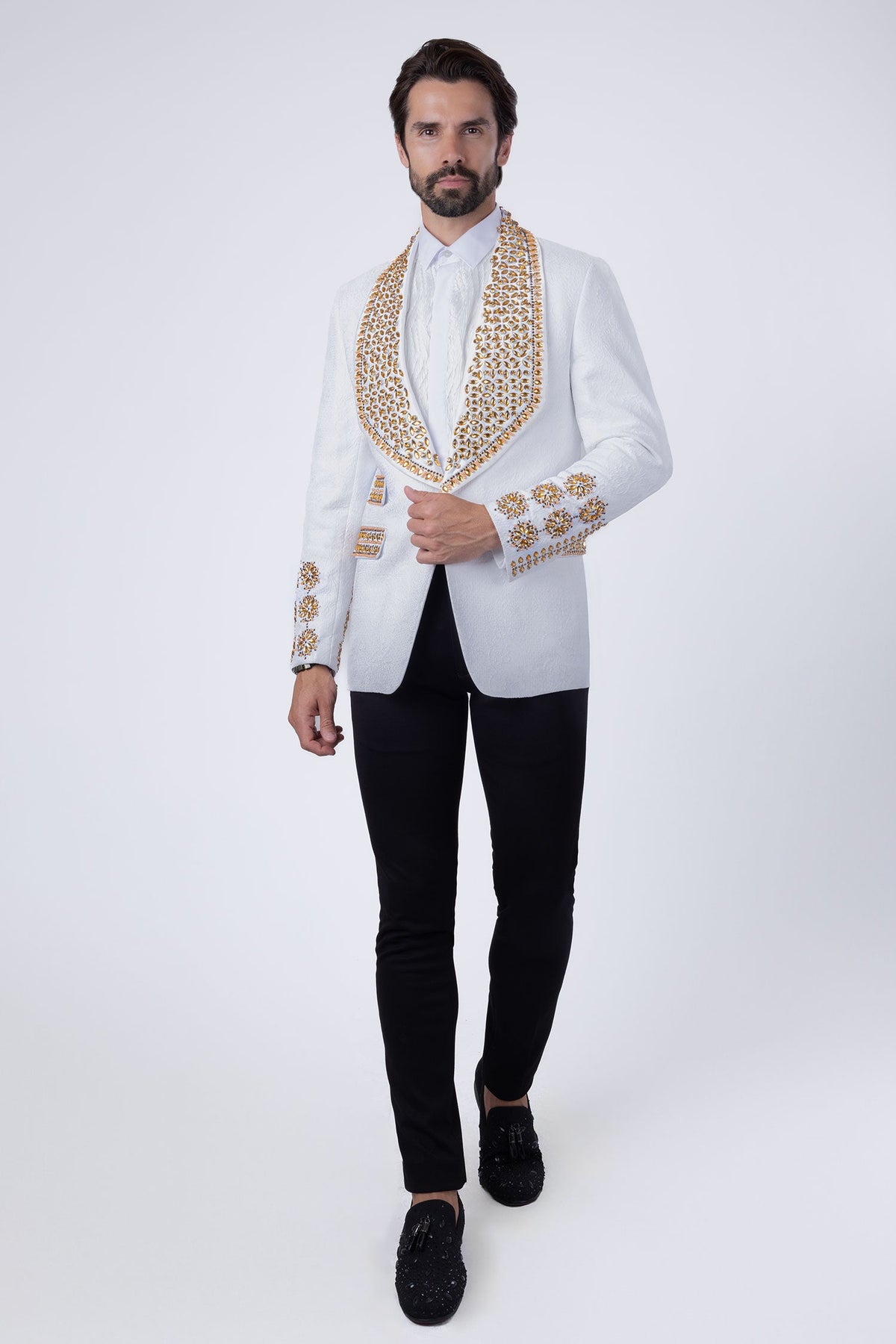 Barabas Elite White POSITIVE ARTISTIC Crystal Blazer - Dudes Boutique