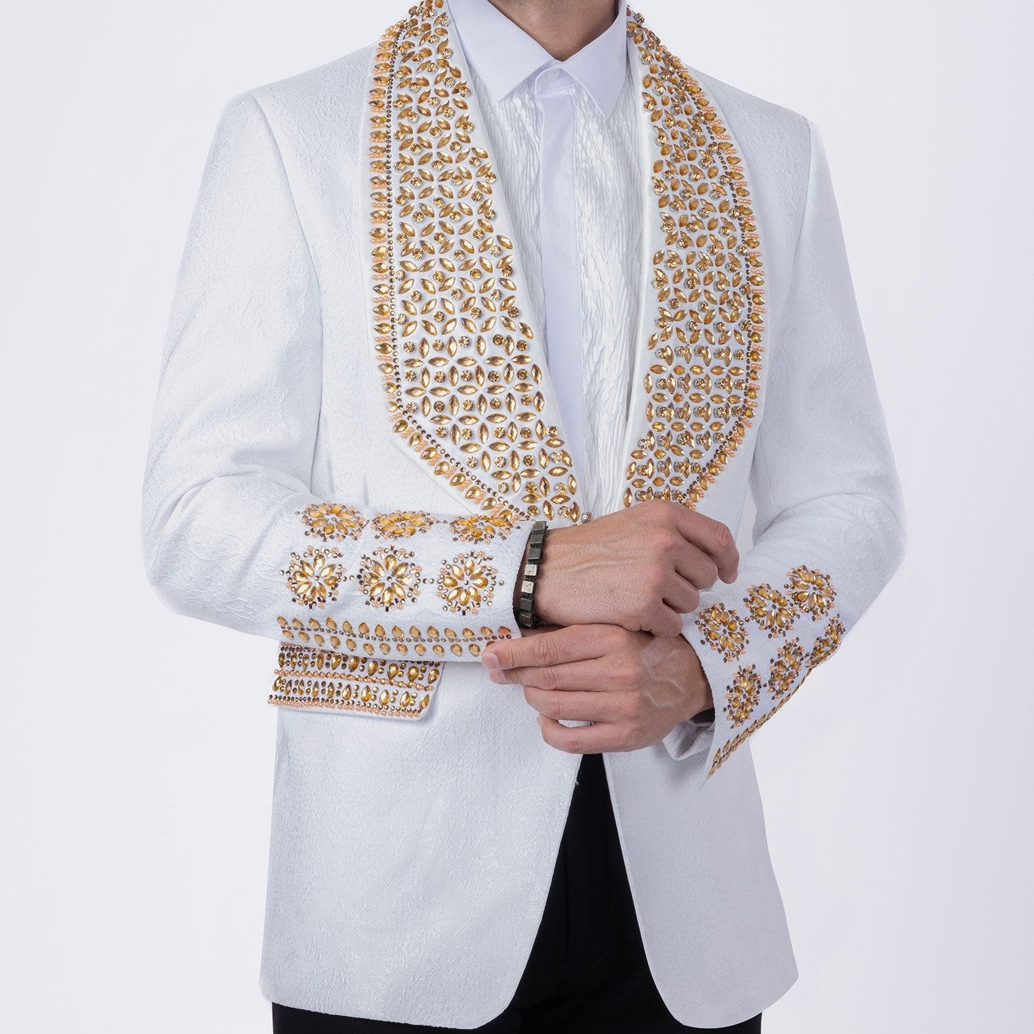 Barabas Elite White POSITIVE ARTISTIC Crystal Blazer - Dudes Boutique