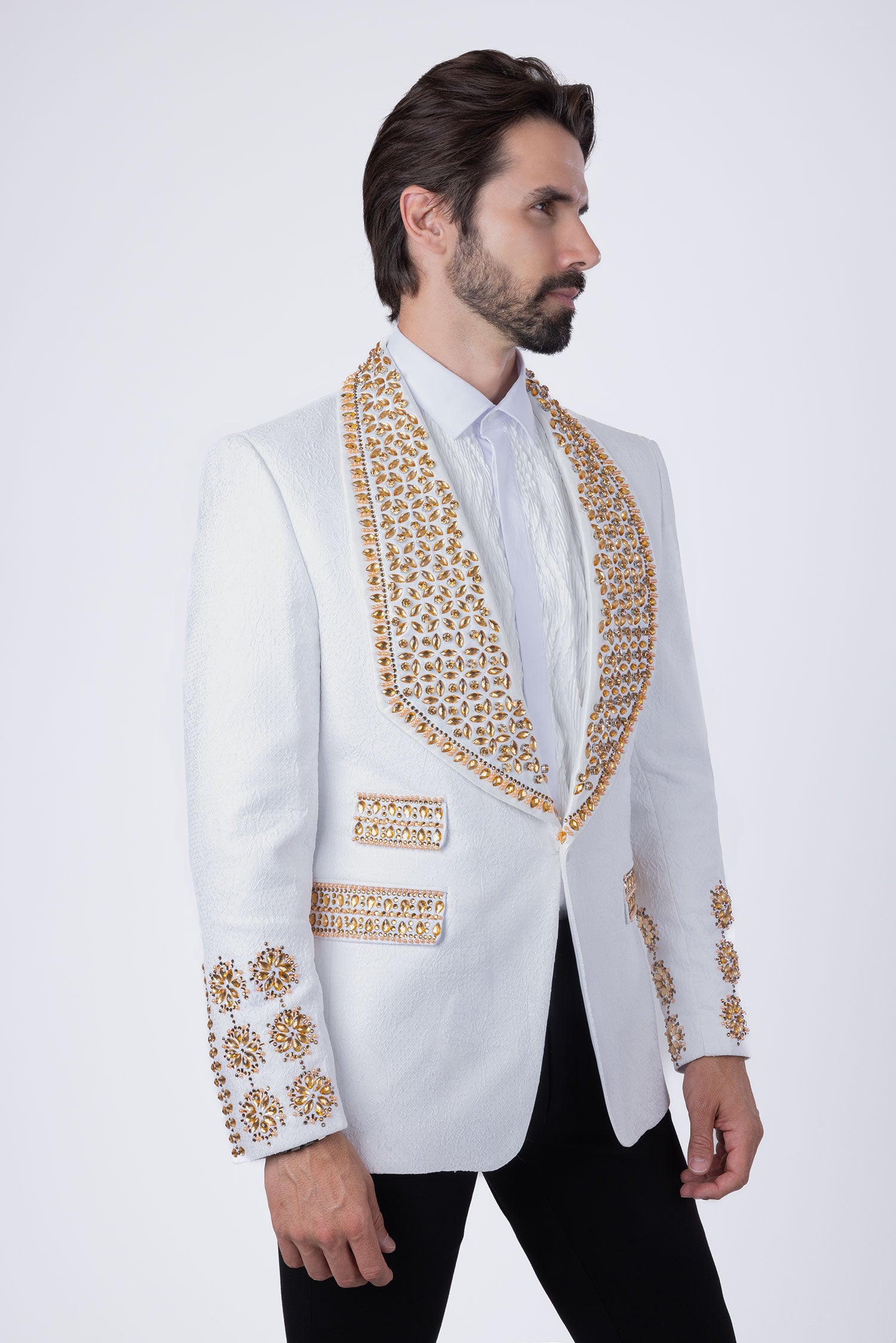 Barabas Elite White POSITIVE ARTISTIC Crystal Blazer - Dudes Boutique