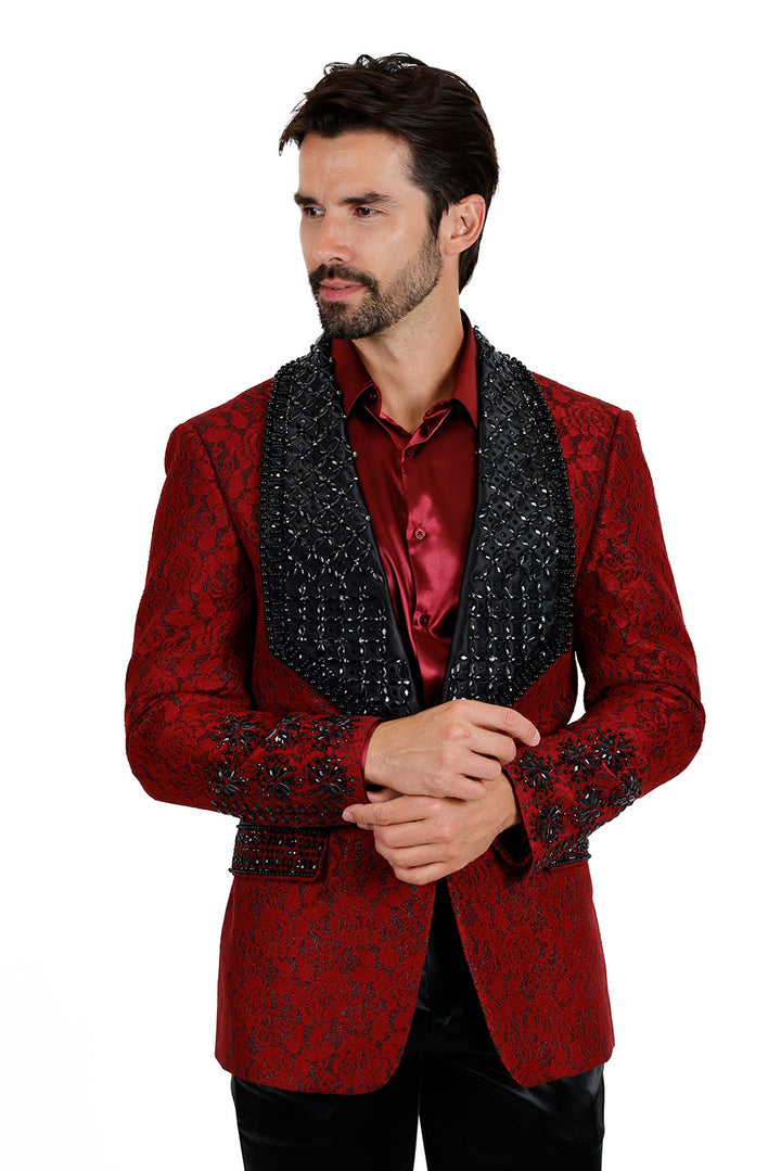 Barabas Elite Red Black STIFF WAY Crystal Blazer - Dudes Boutique