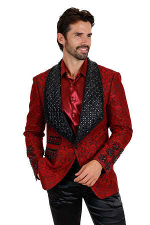 Barabas Elite Red Black STIFF WAY Crystal Blazer - Dudes Boutique