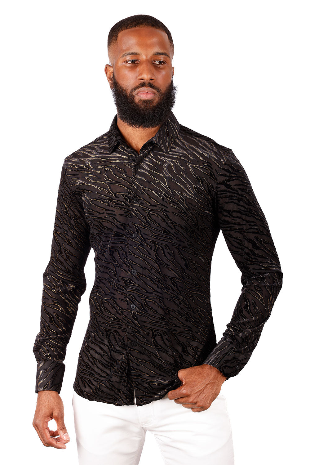 BARABAS SUSTAIN AWAY BUTTON UP SHIRT BLK/GLD - Dudes Boutique