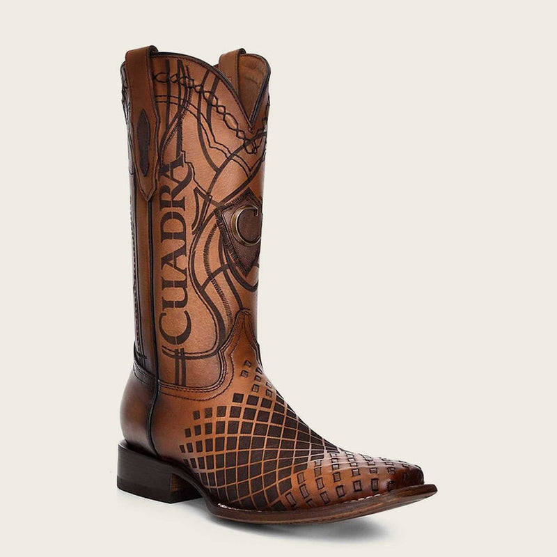 Cuadra Engraved Honey Leather Western Boots - Dudes Boutique