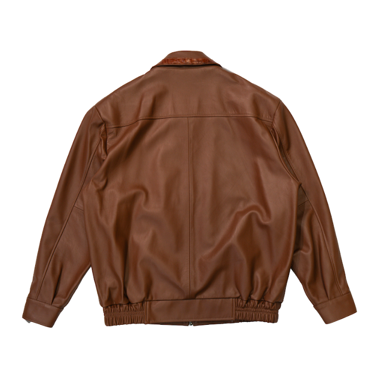 Kashani Cognac Stingray / Alligator Tail Lined Lambskin Bomber Jacket - Dudes Boutique