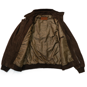 Kashani Chocolate Brown Suede Turtleneck Bomber Jacket - Dudes Boutique