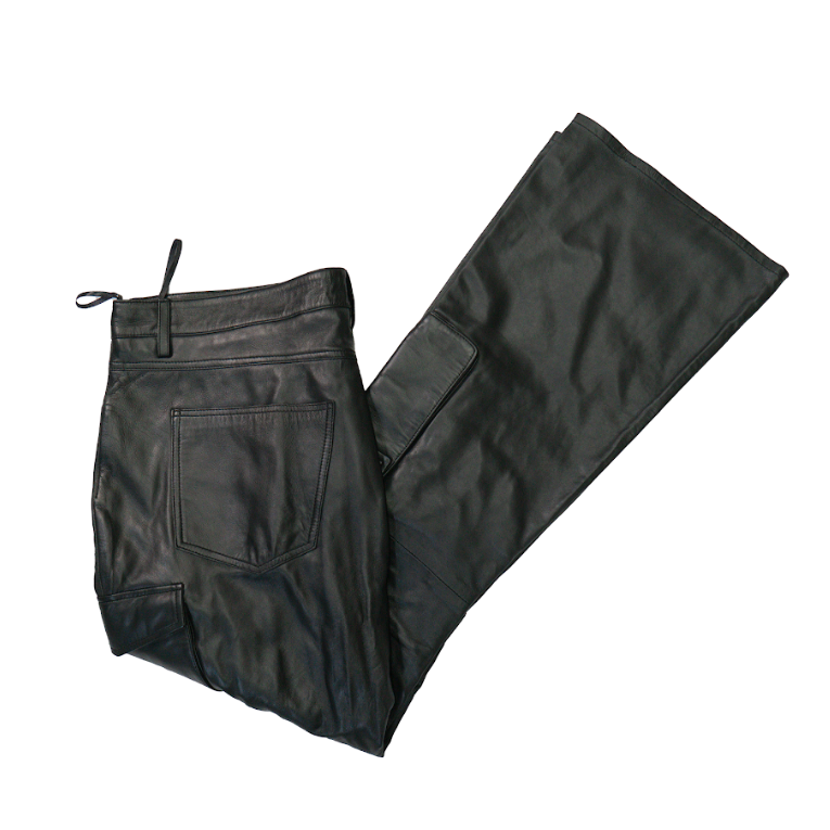 Kashani Black Lambskin Cargo Flared Pants - Dudes Boutique