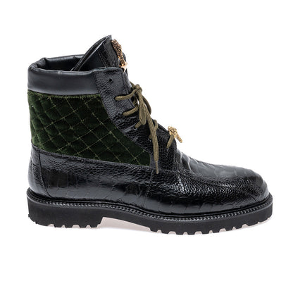 Mauri 4949/3 Ostrich Leg / Quilted Velvet / Calf Boots Black/Money Green