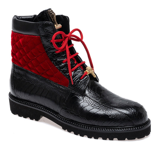 Mauri 4949/3 Ostrich Leg / Quilted Velvet / Calf Boots Black/Red
