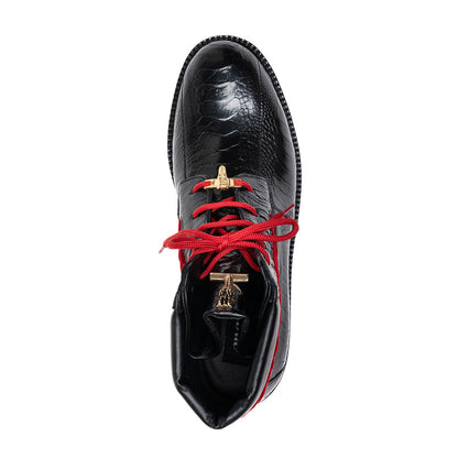 Mauri 4949/3 ostrich leg, quilted velvet and calf leather boots in black and red